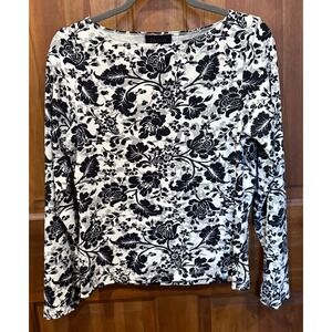 The Limited Stretch Womens Black White Floral Print Long Sleeve Top Size L